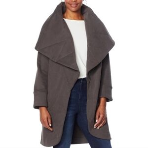Bagatelle Draped Open Front Coat Jacket M/L Taupe Gray Oversized